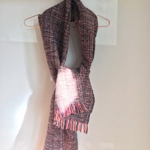 Handwoven luxury lambswool blanket scarf pinks, ochres, soft tangerine, brown and ecru image 6