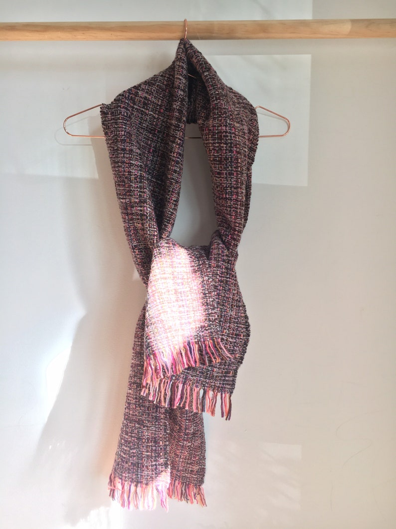 Handwoven luxury lambswool blanket scarf pinks, ochres, soft tangerine, brown and ecru image 6