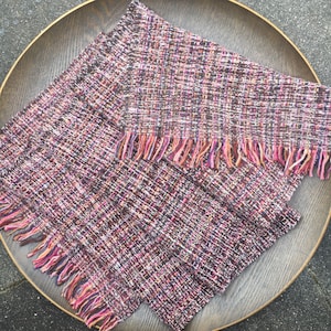 Handwoven luxury lambswool blanket scarf pinks, ochres, soft tangerine, brown and ecru image 3