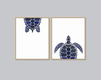 Turtle print set of 2 DIGITAL DOWNLOAD Turtle Wall Art Beach House Decor Nautical Coastal Printable Art Nursery Prints Turtle Nursery Art