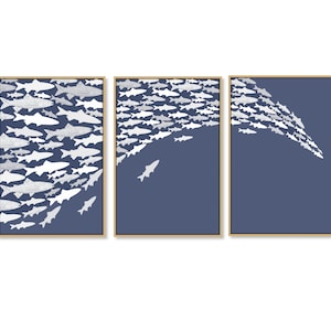 Fischschwarm 3er Set, Digitaler Download Fischdruck, Modernes Seehaus Dekor, Strandhaus Kunst, Forellenfisch Kunst Küstenkinderzimmer 2:3/ 3;4/ 11x14