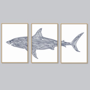 Shark Print Set of 3, DIGITAL DOWNLOAD, Shark Simple Line Drawing, Printable Wall Art, Beach House Decor, Coastal Home Art, Kid Bedroom Art