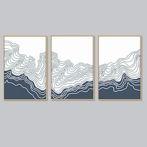Sea Waves Wall Art Set of 3 DIGITAL  DOWNLOAD Single Line Wave Printable Art Line Drawing Nautical Decor Coastal Art Beach House Wall Art
