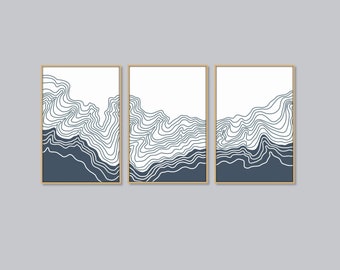 Sea Waves Wall Art Set of 3 DIGITAL  DOWNLOAD Single Line Wave Printable Art Line Drawing Nautical Decor Coastal Art Beach House Wall Art