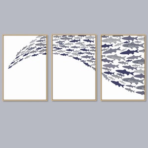 Fish Prints Set of 3 DIGITAL DOWNLOAD Shoal of Fish Set Trout Fish Printable Art Lake House Decor Lake House Wall Art Nursery Nautical Print