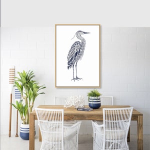 Blue Heron Wall Art, Navy Nautical Art Print, Navy Blue White Water Birds, Modern Beach House Lakehouse Art Coastal Minimalist Printable Art image 9