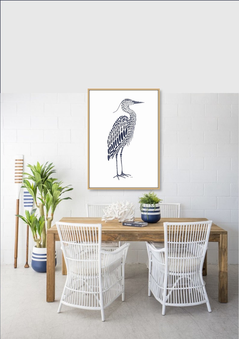 Blue Heron Wall Art, Navy Nautical Art Print, Navy Blue White Water Birds, Modern Beach House Lakehouse Art Coastal Minimalist Printable Art image 9