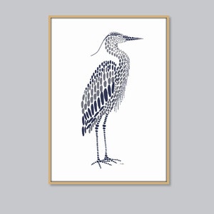 Blue Heron Wall Art, Navy Nautical Art Print, Navy Blue White Water Birds, Modern Beach House Lakehouse Art Coastal Minimalist Printable Art image 1