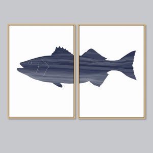 Striped Bass Print set of 2 DIGITAL DOWNLOAD Printable Art Fish Art Lake House Decor Fishing Wall Art Nautical Art Fish Poster Coastal Art