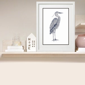 Blue Heron Wall Art, Navy Nautical Art Print, Navy Blue White Water Birds, Modern Beach House Lakehouse Art Coastal Minimalist Printable Art image 3