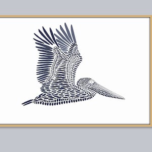 Pelican Print Coastal Bird Art DIGITAL DOWNLOAD Flying Pelican Drawing Water Bird Poster Beach House Decor Coastal Printable Art Seabird
