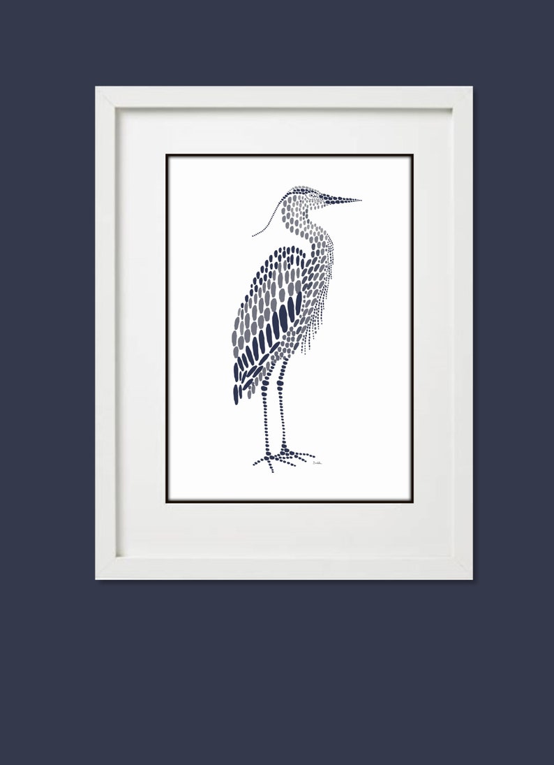 Blue Heron Wall Art, Navy Nautical Art Print, Navy Blue White Water Birds, Modern Beach House Lakehouse Art Coastal Minimalist Printable Art image 6