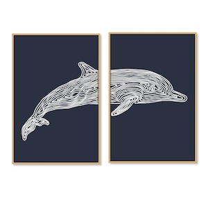 Dolphin Printable Set of 2 DIGITAL DOWNLOAD Simple Line Drawing Beach House Decor Coastal Home Art Ocean Poster Sea Animal Nursery Wall Art