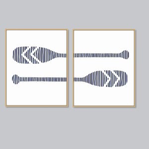 Oars Wall Art, Digital Download, Oars Diptych Set of 2 Prints, Coastal Wall Art, Modern Lake House Decor, Blue and White Paddle Wall Art