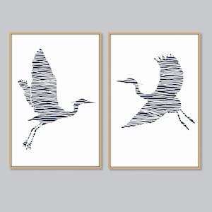 Heron Printable set of 2 Flying Herons Wall Art Lake House Decor Nautical Art Print Water Birds Drawing Coastal Beach Art DIGITAL DOWNLOAD