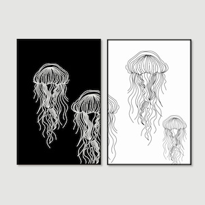 Jellyfish Printable Set of 2 Simple Line Art Jellyfish Poster Beach House Decor Coastal Wall Art Nautical Decor Seaside Art DIGITAL DOWNLOAD