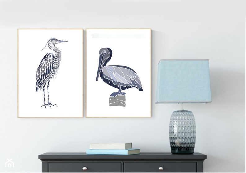 Blue Heron Wall Art, Navy Nautical Art Print, Navy Blue White Water Birds, Modern Beach House Lakehouse Art Coastal Minimalist Printable Art image 8