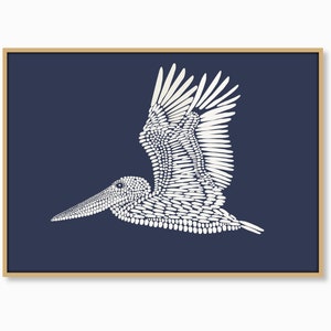 Impresión de pelícano, arte de pared de pelícano blanco, dibujo de aves, arte de aves de playa marina, decoración de casa de playa, arte de vivero con impresión de aves costeras, descarga digital