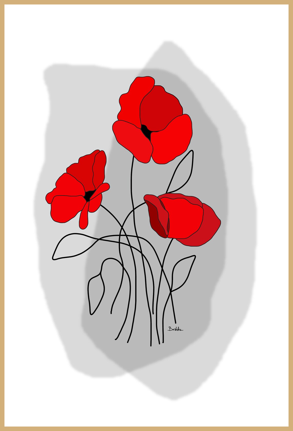 Grafika do druku maki kwiaty czerwone maki rysunek pobranie | Etsy