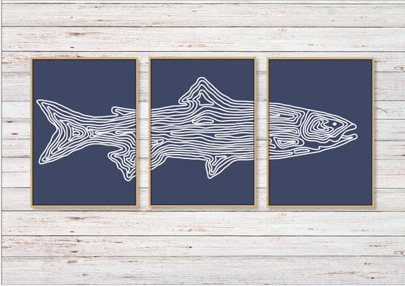 Trout Print Set of 3 Simple Line Drawing Wall Art Trout Fish