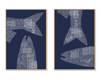 Fish Print set of 2 Fish Wall Art Trout Fish Printable Modern Lake House Decor Fishing Poster Coastal Home Art Beach House Art Line Drawing