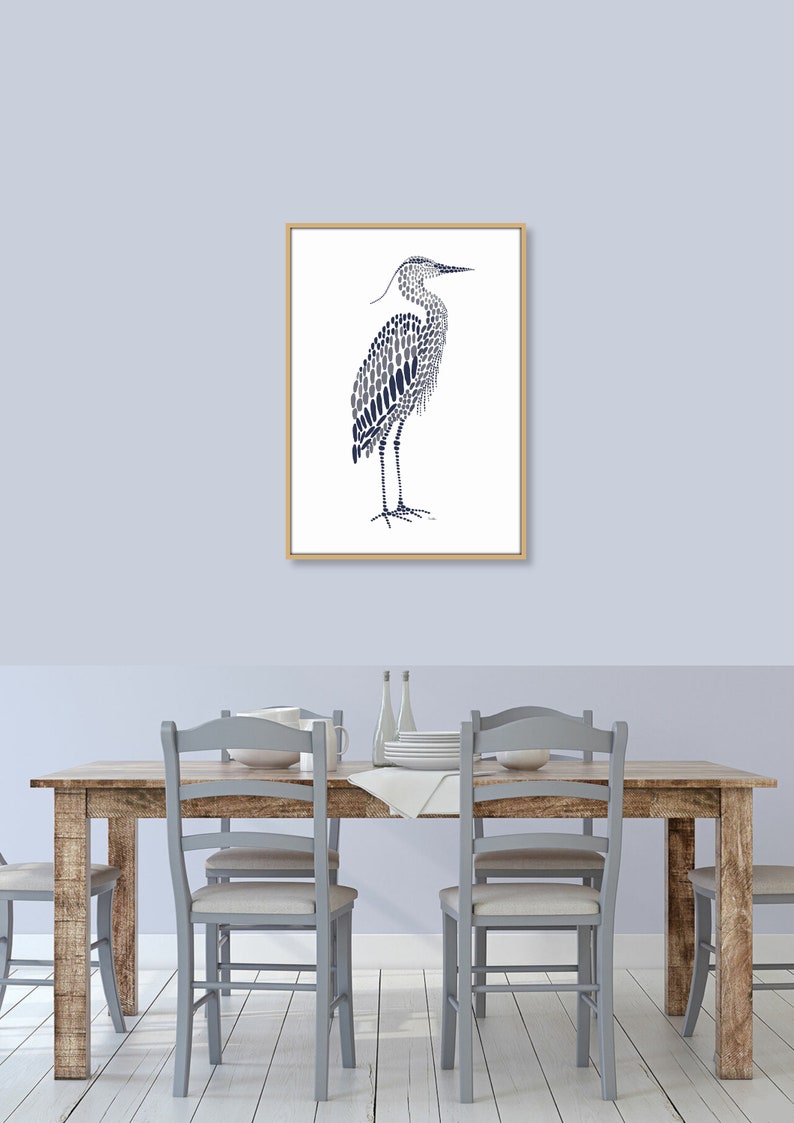 Blue Heron Wall Art, Navy Nautical Art Print, Navy Blue White Water Birds, Modern Beach House Lakehouse Art Coastal Minimalist Printable Art image 10