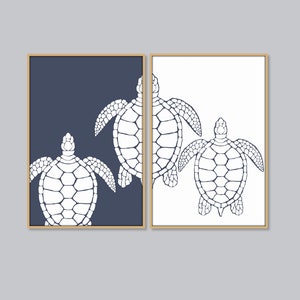 Turtle print set of 2 Digital Download Turtle Print Turtle Wall Art Modern Beach House Decor Nautical Printable Coastal Art Nursery Prints