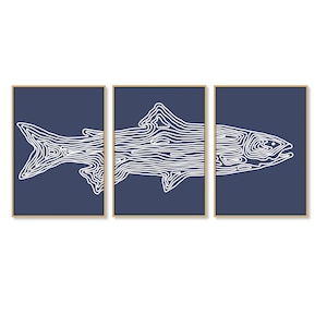 Trout Print Set of 3 Simple Line Drawing Wall Art Trout Fish Printable Modern Lake House Decor Fishing Poster Coastal Home Art Nursery Print