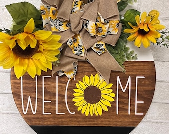 Sunflower Welcome Sign, Front Door Wreath, Farmhouse Welcome Door Hanger, Front Porch Decor, Housewarming Gift for Her, Welcome Fall Wreath