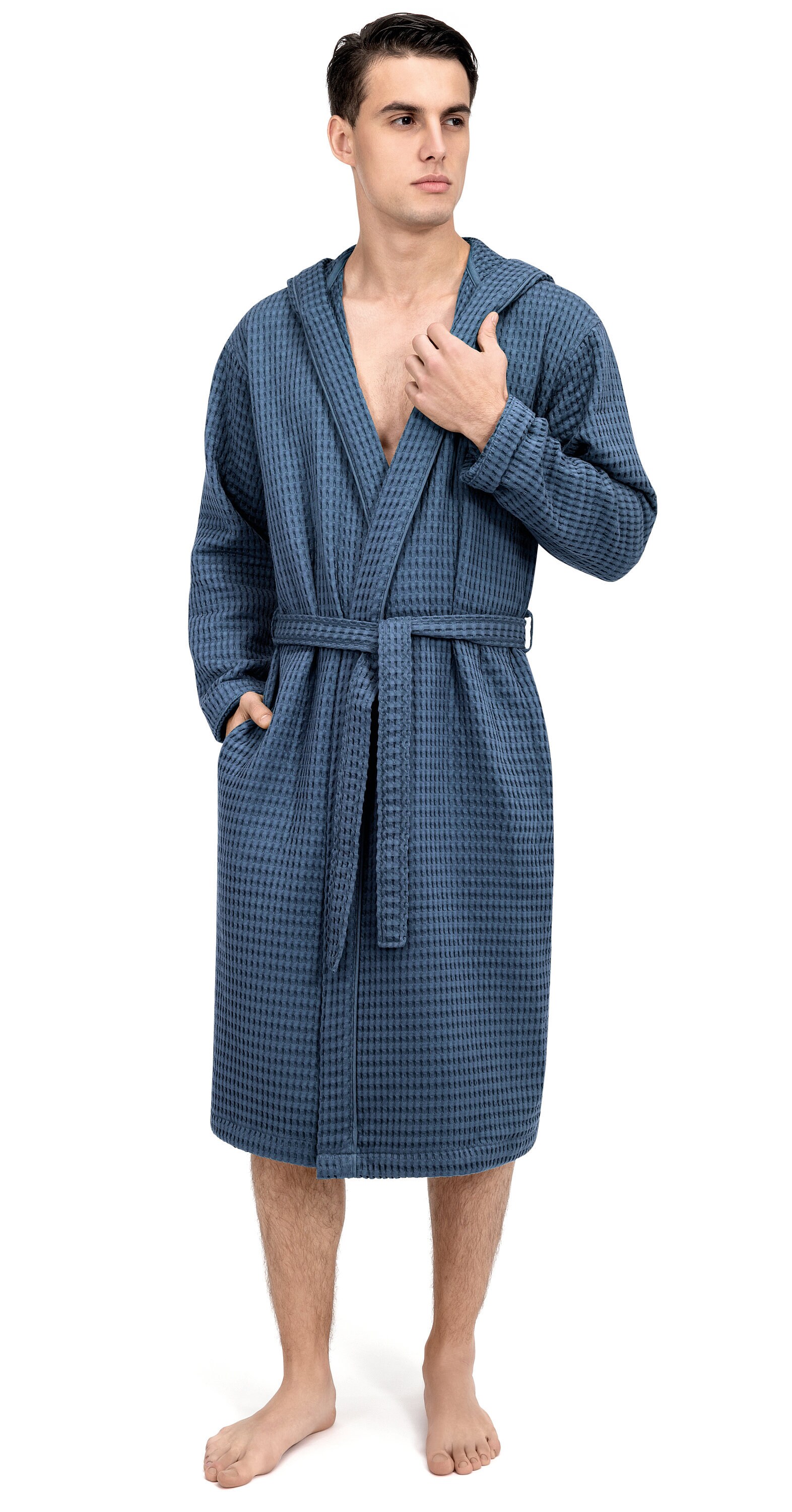 Estia Mens's Waffle Robe with Hood Cotton Julio Bathrobe Etsy