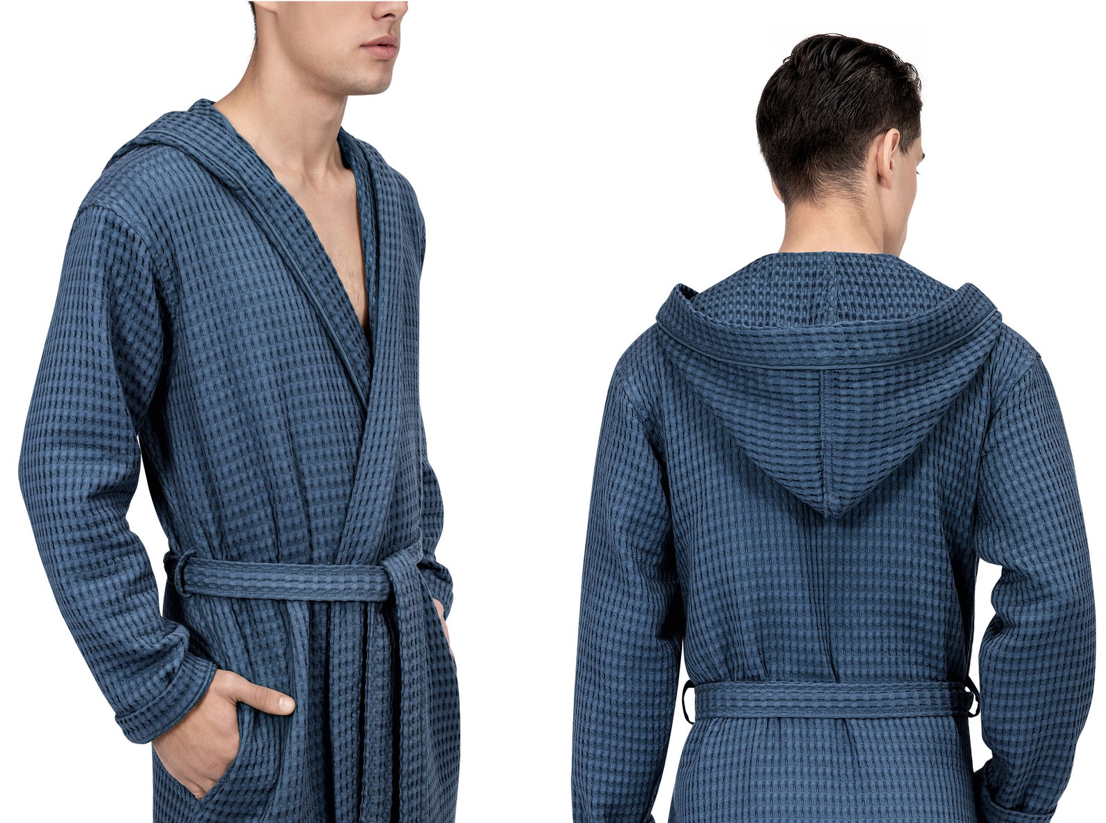 Estia Mens's Waffle Robe with Hood Cotton Julio Bathrobe Etsy