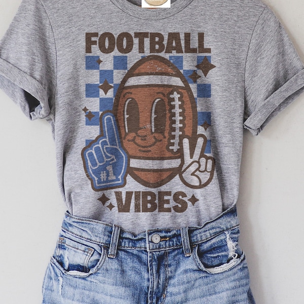 Retro Football vibes blue football mom/ football shirt/ sports mom T-shirt/ football T-shirt/ Heather gray