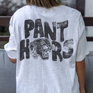 Panthers mascot grunge back of shirt Football mom/ football shirt/ sports mom T-shirt/ football T-shirt on heather ash T-shirt