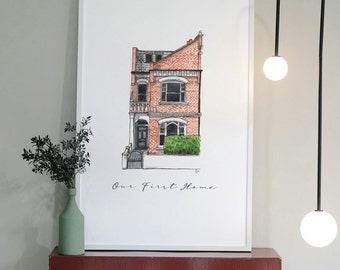 Custom Home Portrait Watercolour Painting New Home First Home Moving Home Gift