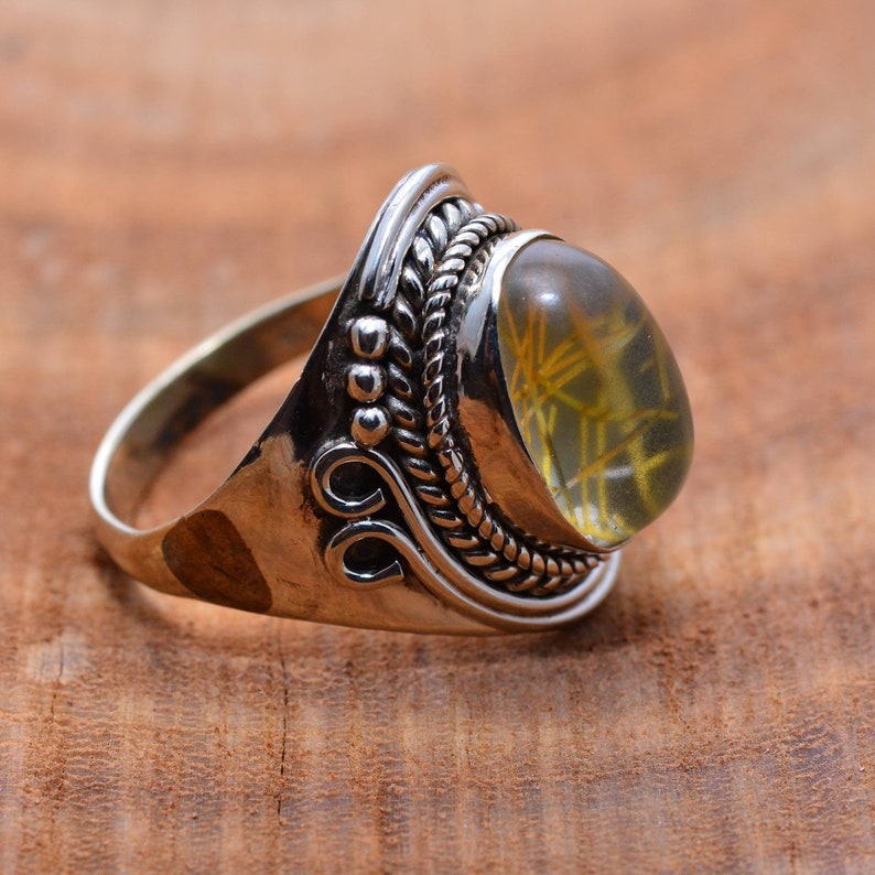 Mother/'s Day gift ring Women/'s ring Handmade ring Sterling silver ring Golden Rutile ring Engagement Ring Finger Ring Gift For Her