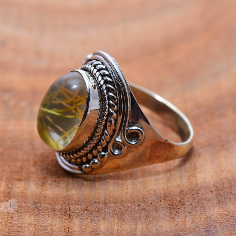 Mother/'s Day gift ring Women/'s ring Handmade ring Sterling silver ring Golden Rutile ring Engagement Ring Finger Ring Gift For Her
