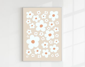 Beige Daisies Wall Art, Boho Wall Art, Flower Illustration, Printable Wall Art, Digital Download, Digital Print, Daisy Art Print