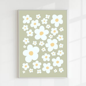 Sage Green Daisies Wall Art, Boho Wall Art, Flower Illustration, Printable Wall Art, Digital Download, Digital Print, Daisy Art Print