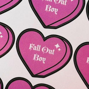 Fall Out Boy, Patrick Stumph, Pete Wentz, Andy Hurley, Joe Trohman Heart Stickers (Pink/Purple mix color)