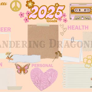 Vision Board 2025 / Design digitale Canva / Vision Board stampabile / Obiettivi manifesti / Retro
