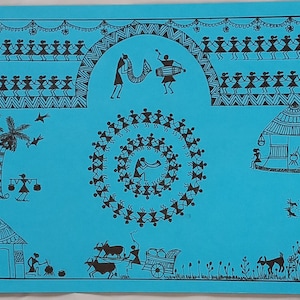 Warli Art. Warli tribe village People life.
