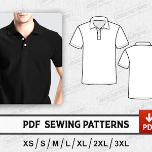 Polo shirt men Pattern / templates,PDF Sewing Pattern,Digital pattern,sewing pdf,men polo shirt pattern,Sizes XS to 3XL,Instant Download