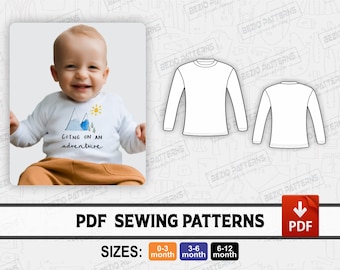 Long sleeve shirt baby born Sewing pattern,baby toddler full sleeve shirt pdf sewing pattern,Sizes 0-3, 3-6, 6-12 month,Instant Download