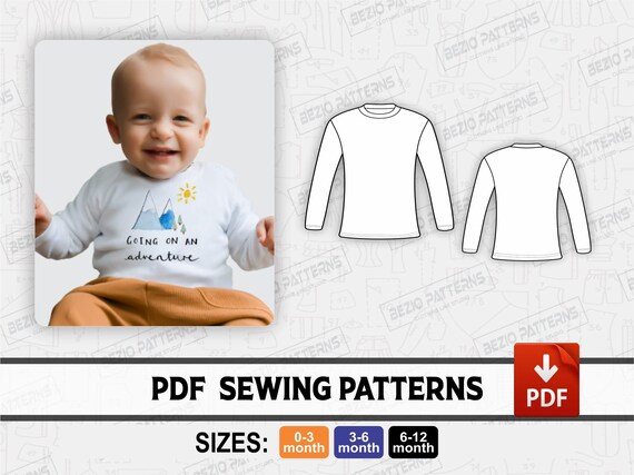 Camisa de manga larga bebe nacido Patron de costura bebe nino camisa de manga completa patron de costura pdf Tallas 0 3 3 6 6 12 meses Descarga instantanea Etsy Espana