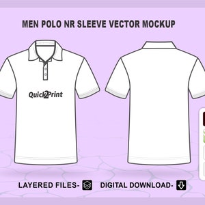 Puede incluir: Una maqueta de polo blanco de manga corta y cuello abotonado. La camisa tiene el texto "Quick2Print" impreso en la parte delantera.