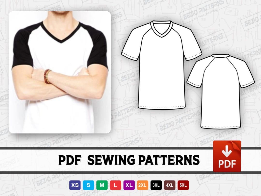 T Shirt V Neck Men Raglan Sewing Pdf Pattern/templates,pdf Sewing 