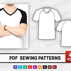 T Shirt v neck men raglan Sewing PDf Pattern/templates,PDF Sewing Pattern,Digital pattern, v neck t shirt,Sizes XS to 5XL,Instant Download