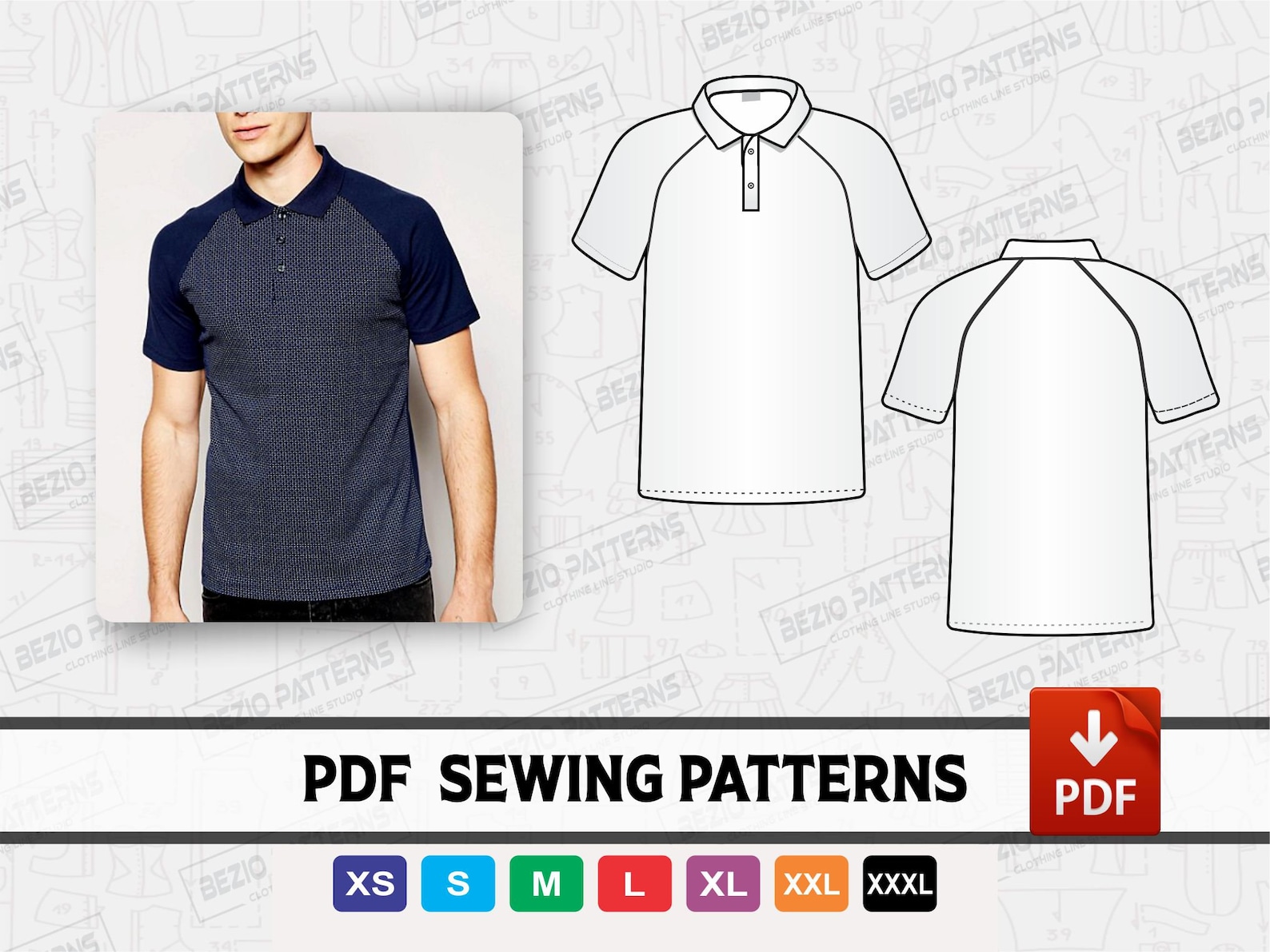 Polo Shirt Men Raglan Sleeves Pattern / Templatespdf Sewing Etsy