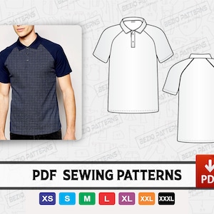Polo Shirt Men Raglan Sleeves Pattern / templates,PDF Sewing Digital pattern,Polo Raglan sleeve shirts,Sizes XS to 3XL,Instant Download
