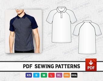 Polo Shirt Men Raglan Sleeves Pattern / templates,PDF Sewing Digital pattern,Polo Raglan sleeve shirts,Sizes XS to 3XL,Instant Download